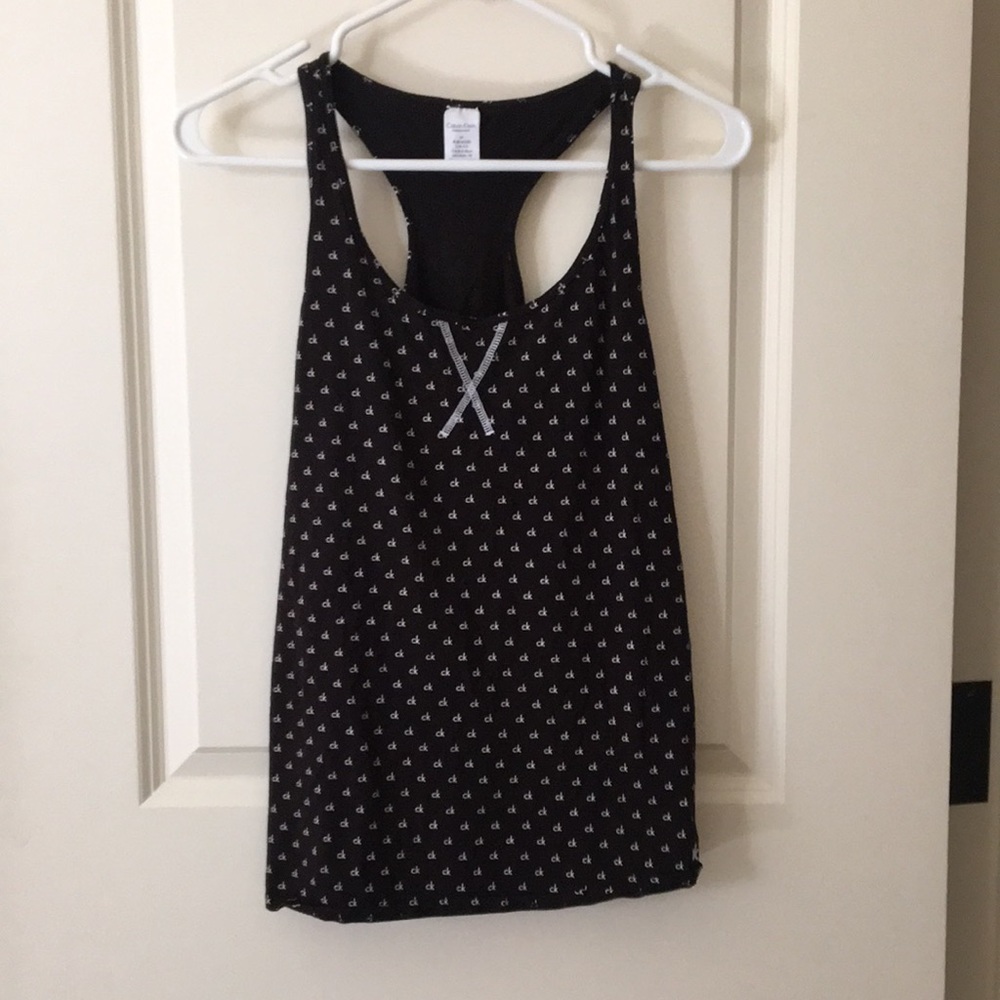 Calvin Klein women logo imprint sleeveless racerback tank top size M black white